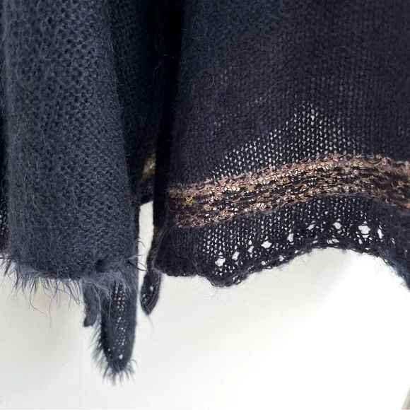 Free People Navy Wool Mohair Alpaca Cotton Blend Sweater Size L - Picture 6 of 13